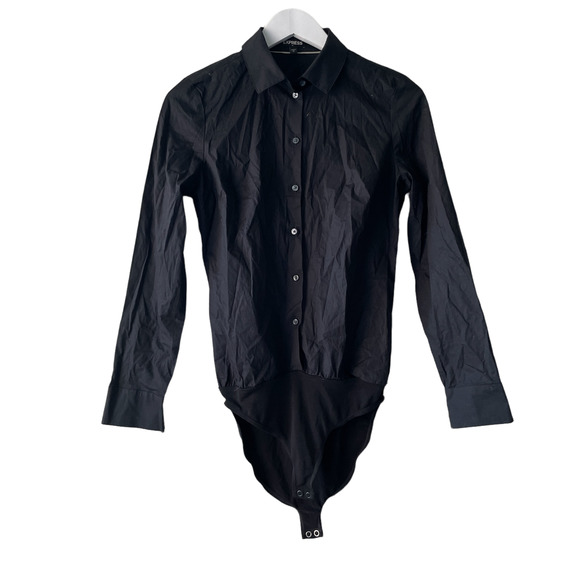 Express Tops - Express Black Ultimate Essential Collared Button Down One Piece Bodysuit - Small